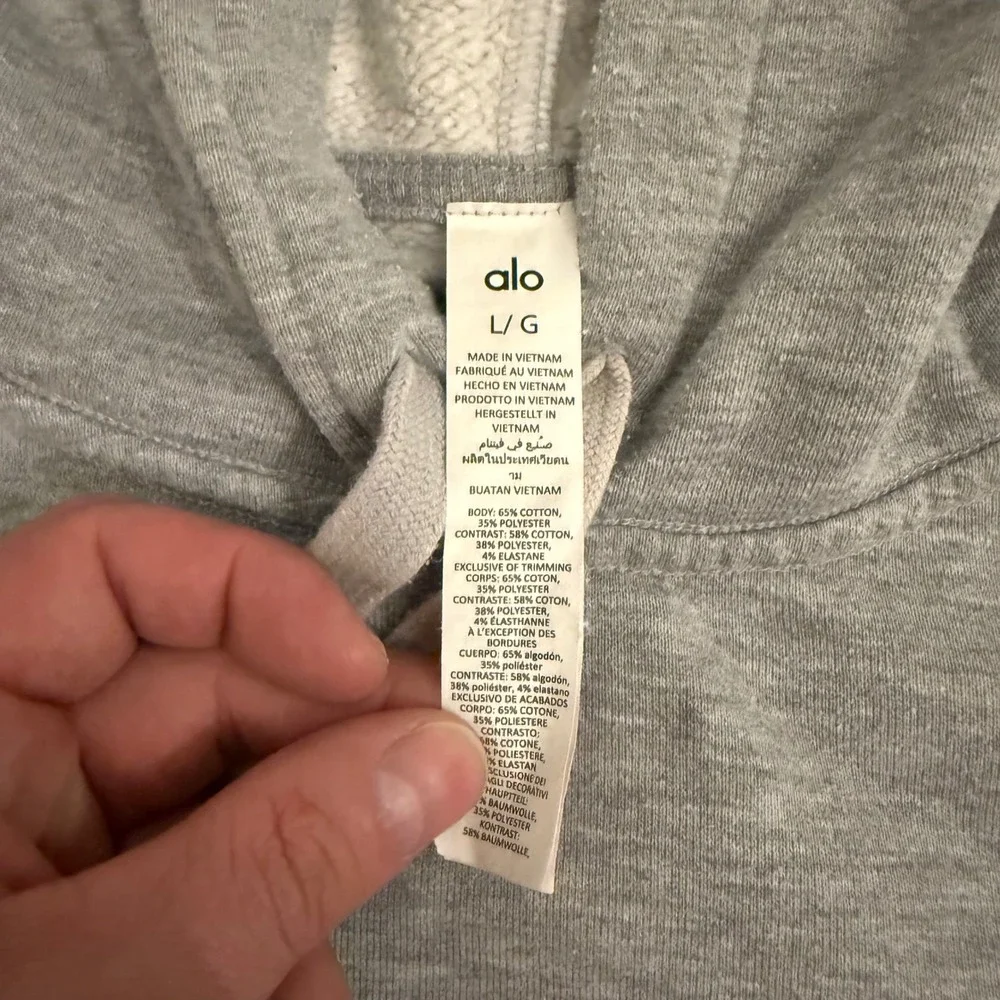 Alo Yoga Accolade Hoodie Heather Grey Oversized Fleece Sweatshirt Large